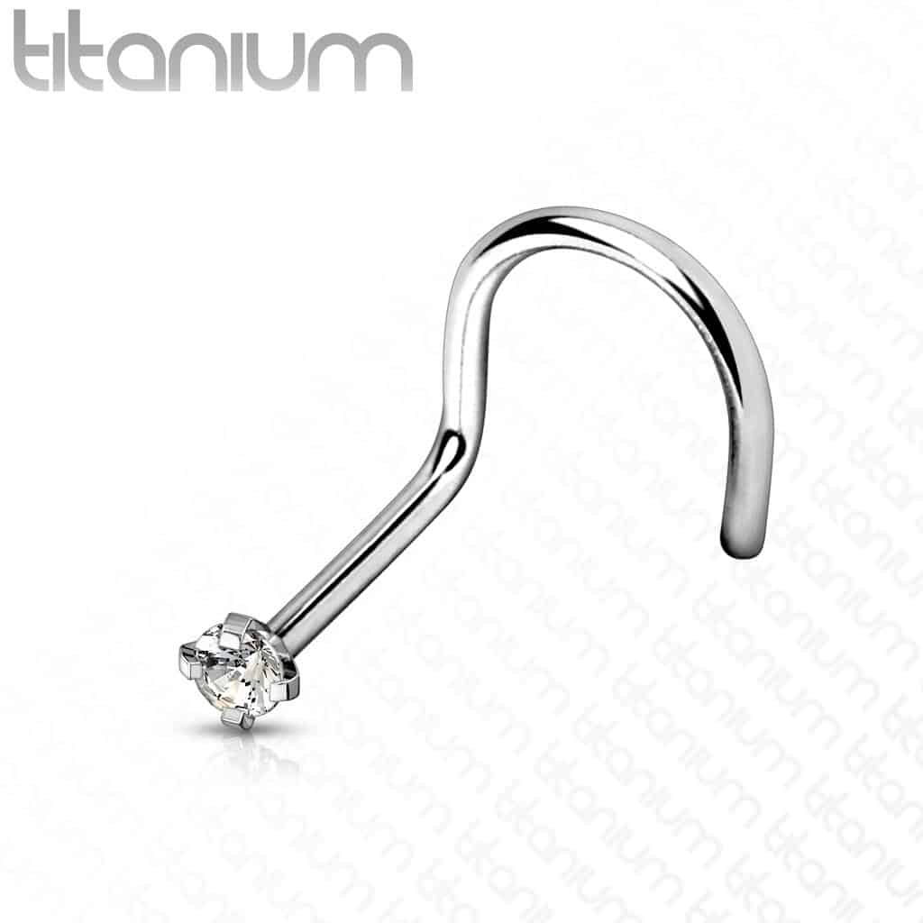 Titanium Nose Screw with 2mm Prong Set Gem