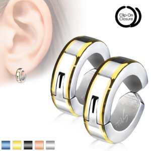 Surgical Steel Bevelled Edge IP Huggie Hoop Fake Non Piercing Clip On Earrings