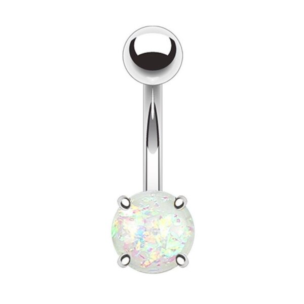 Opal Glitter Prong Set Belly Bar / Navel Ring