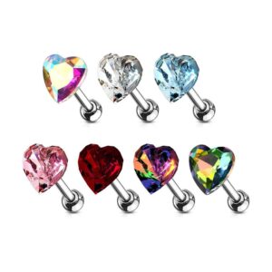 Heart Crystal Top 316L Surgical Steel Cartilage / Tragus Barbell