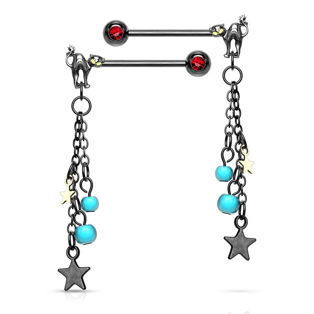 Cat Nipple Bars With Dangle Beads & Stars The Body Jewellery Store
