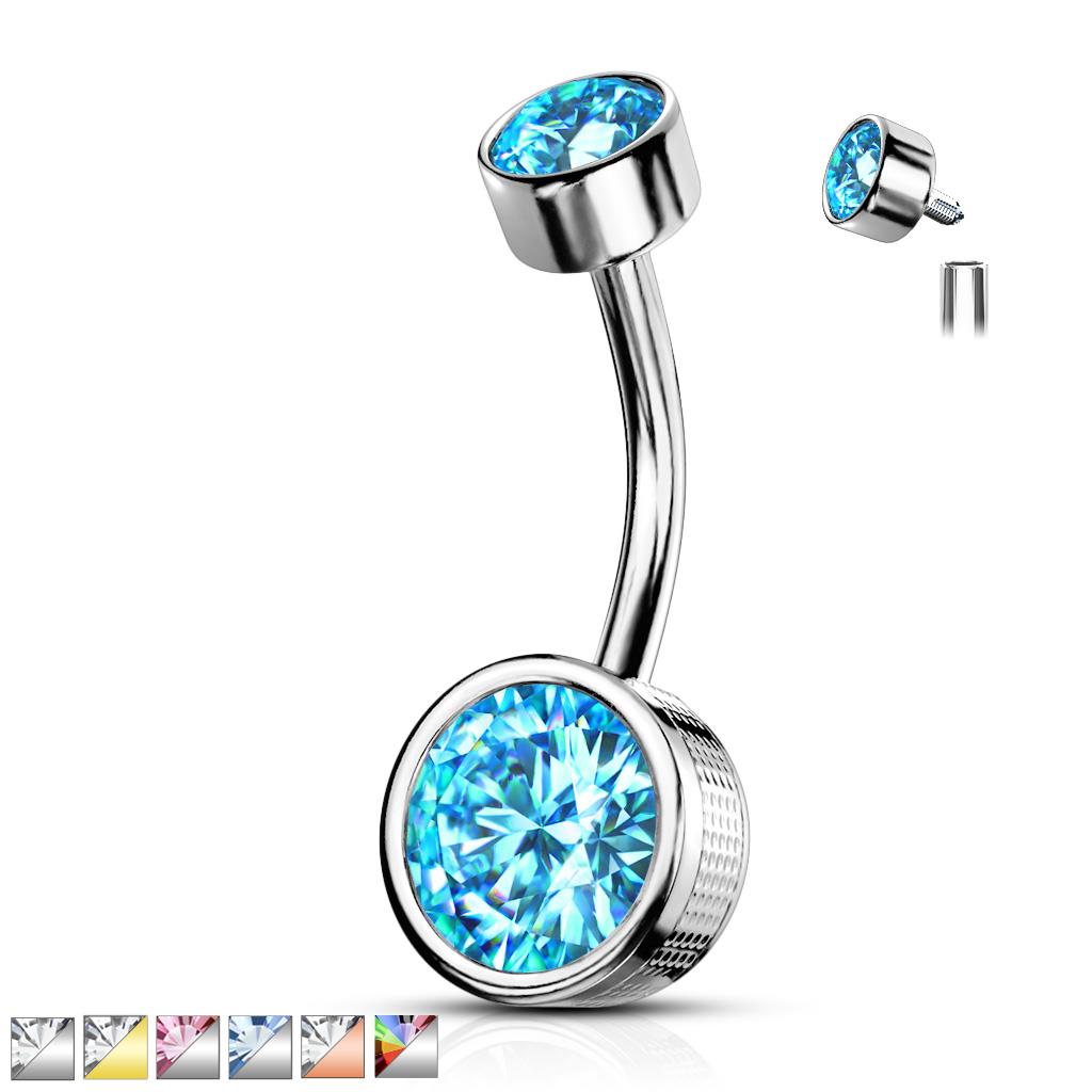 Bezel Set CZ Internally Threaded Belly Bar The Body Jewellery Store