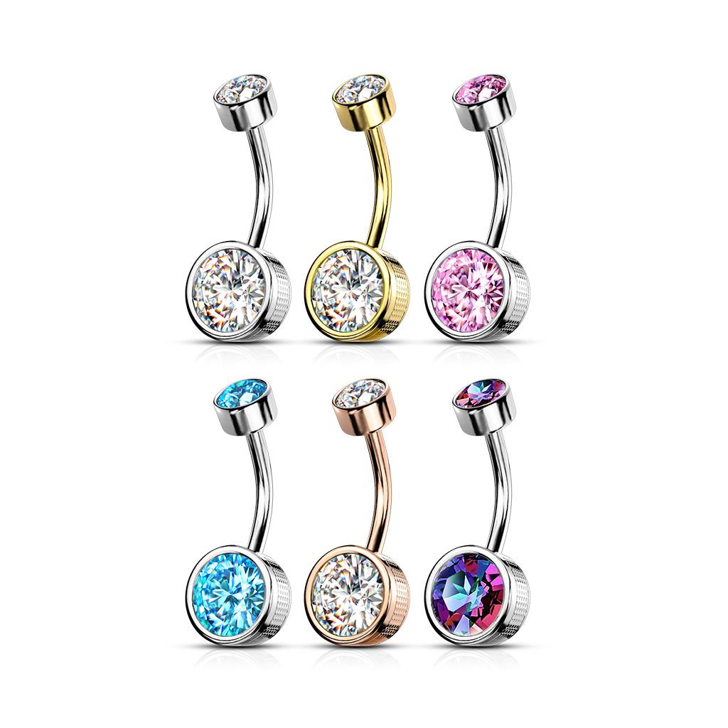Bezel Set CZ Internally Threaded Belly Bar - Image 3