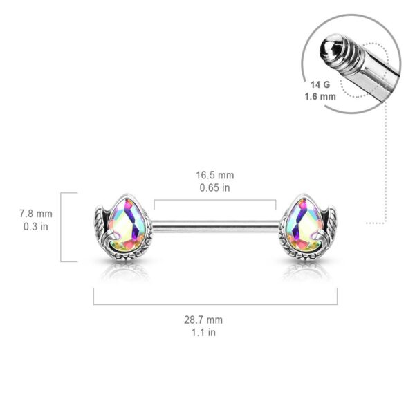 Mermaid Tail Crystal Teardrop Nipple Bar - Image 2