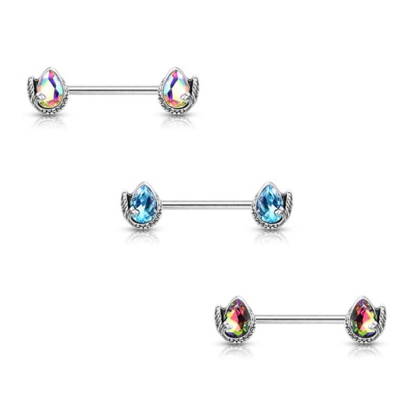 Mermaid Tail Crystal Teardrop Nipple Bar - Image 3