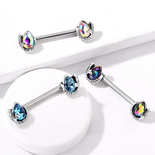 Mermaid Tail Crystal Teardrop Nipple Bar - Image 4