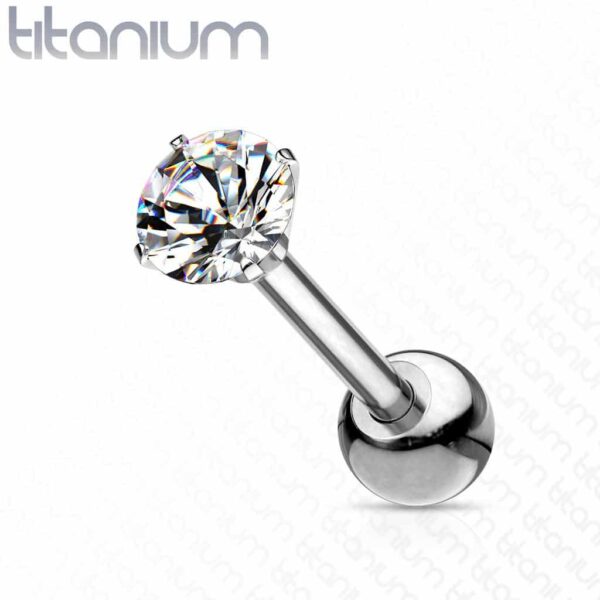 Implant grade Titanium Prong Set CZ Cartilage Tragus Bar