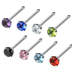 Surgical Steel Nose Bone With Prong Set CZ Gem – Choose Size And Colour