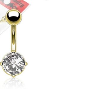 Gold Plated Prong Set CZ Belly Bar / Navel Ring – Different Styles Available