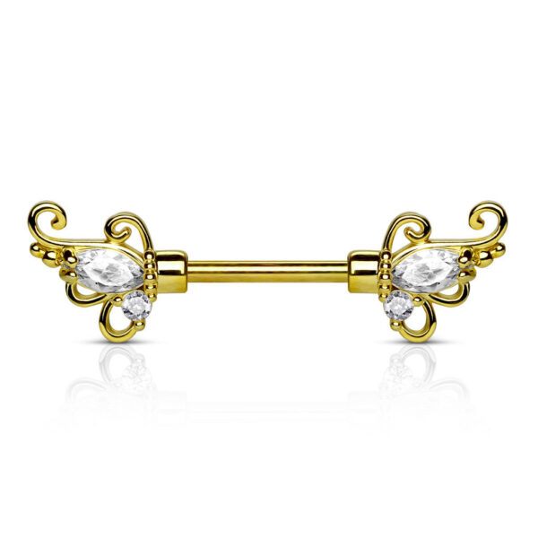 CZ Filigree Design Nipple Piercing Ring / Shield / Surgical Steel Barbell