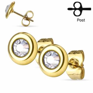 Pair 316L Surgical Steel Clear Crystal Set Disc Stud Earrings