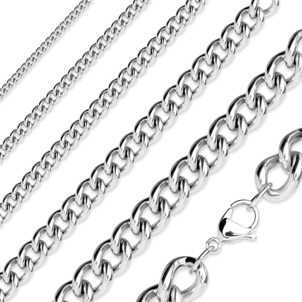 Stainless Steel Curb Chain Necklace - 2mm to 6mm Links - 16" to 19" Length