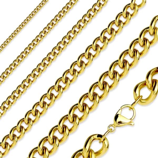 Gold Plated Stainless Steel Curb Chain Link Necklace - 16" to 19" Length