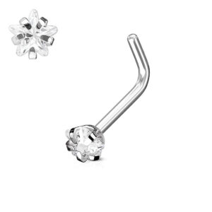 “L” Bend Star CZ Jewelled 316L Surgical Steel Nose Studs / Ring
