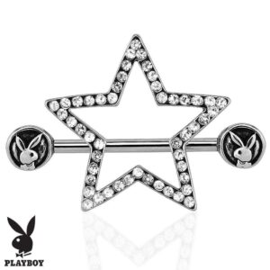 Playboy Bunny Nipple Piercing Bar with Paved Gem Star And Surgical Steel Barbell