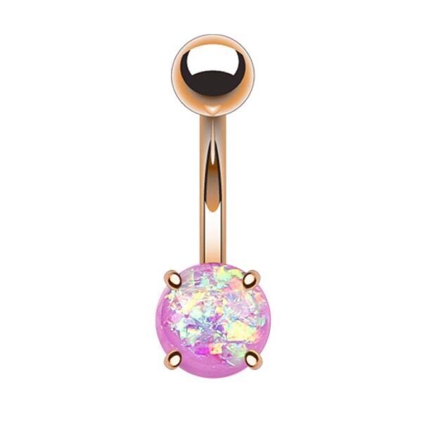 Opal Glitter Rose Gold IP Over 316L Surgical Steel Belly Bar / Navel Ring