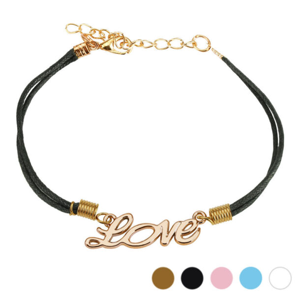 Leatherette Bracelet With Lobster Claw Clasp - Love / Clover / Infinity Symbol