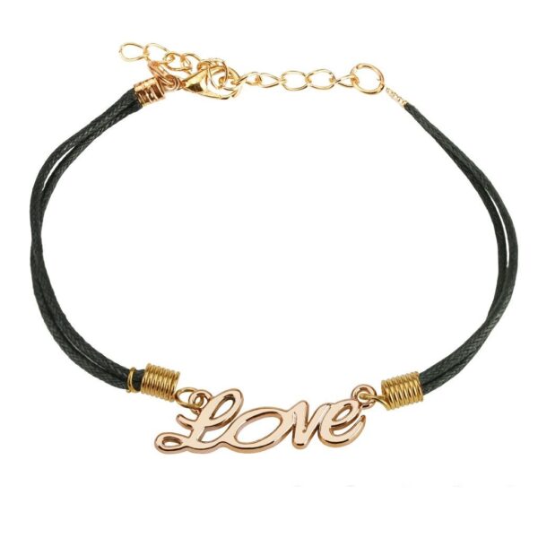 Leatherette Bracelet With Lobster Claw Clasp - Love / Clover / Infinity Symbol