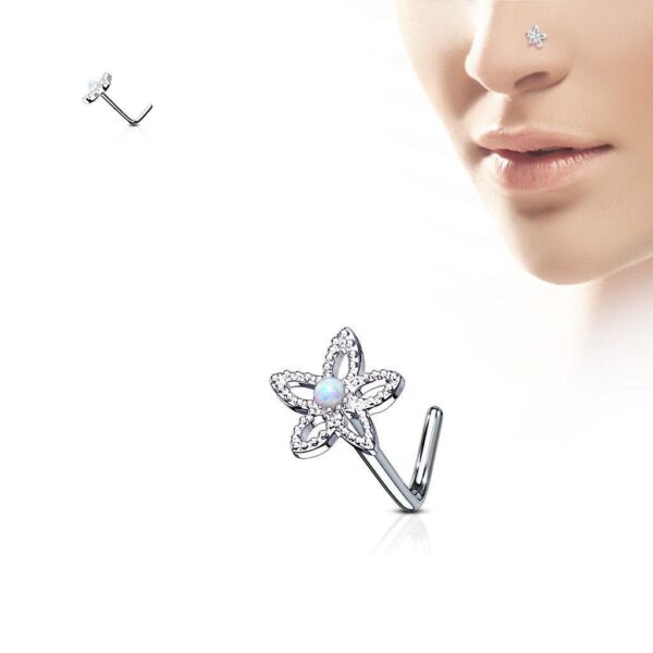 Flower Contour Dome Opal Centre 316L Surgical Steel "L" Bend Nose Stud / Ring
