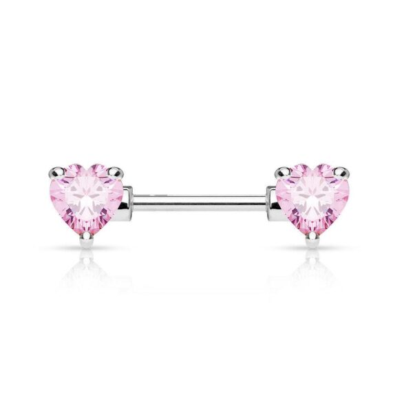 Front Facing Double CZ Heart Nipple Bar With 316L Surgical Steel Barbell