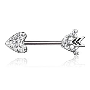 CZ Paved Heart Arrow And Bow Nipple Bar With 316L Surgical Steel Barbell