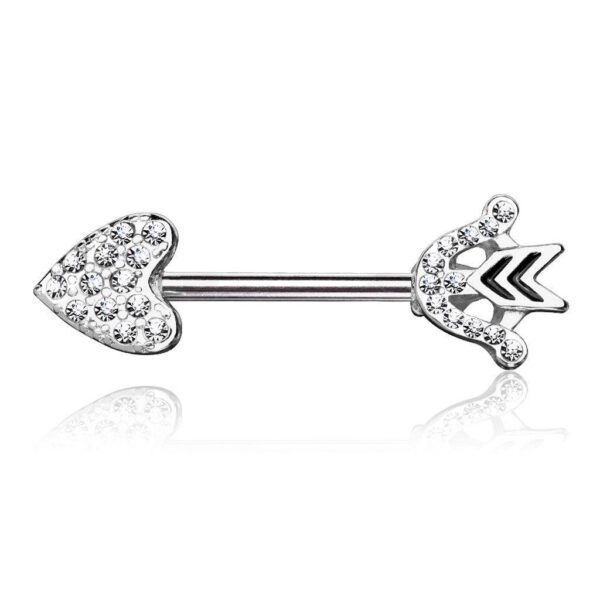 CZ Paved Heart Arrow And Bow Nipple Bar With 316L Surgical Steel Barbell