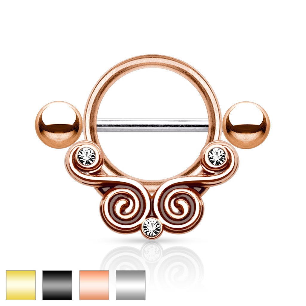 Multi CZ Lace Swirl / Scroll Nipple Piercing Ring / Barbell / Shield