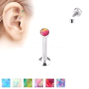 Internally threaded Surgical Steel Opal Labret Stud – Lip / Chin / Ear Cartilage