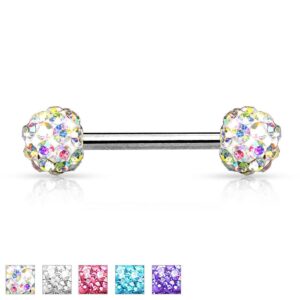 Crystal Paved Ferido Balls Nipple Bar With 316L Surgical Steel Barbell