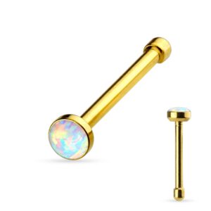 White Opal Set Flat Top PVD Over 316L Surgical Steel Nose Stud / Ring