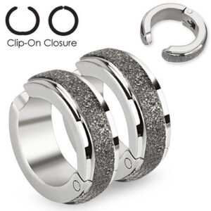 Mens / Womens Brushed Surgical Steel Huggie Hoop Fake Clip On Earrings