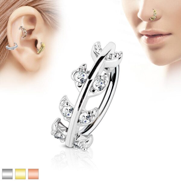 CZ Paved Vine Top 316L Surgical Steel Ear Cartilage / Nose Crawler Studs / Ring