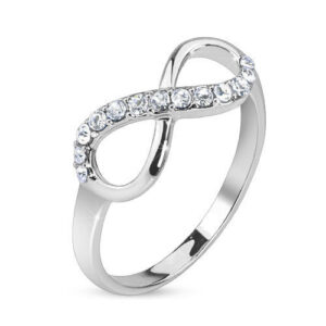 Infinite Infinity Pave Gemmed Brass Ring With Rhodium Plating