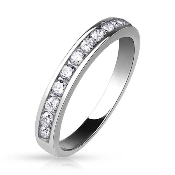Half Circle CZ Set Brass Eternity Ring With Rhodium Plating