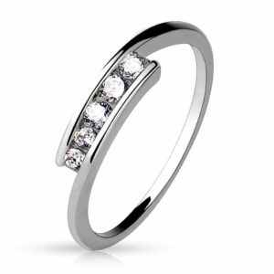 Five CZ Set Brass Ring With Rhodium Plating