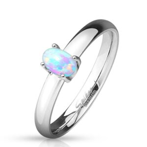 Oval Opal Prong Set Classic Dome Stainless Steel Engagement Ring