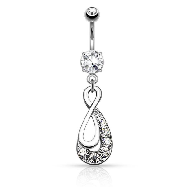 Infinity Drop with Paved CZ Gems Dangle Belly Bar / Navel Ring