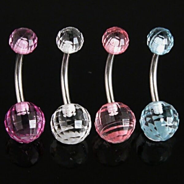 Set Of 4 Mixed Colour Acrylic Facited Disco Ball Belly Bar / Navel Rings