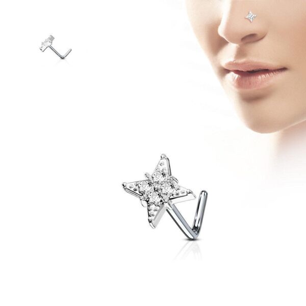CZ Gem Paved Star / Cross 316L Surgical Steel "L" Bend Nose Stud / Ring