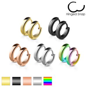 Men`s / Ladies Surgical Steel IP HUGGIE Style Hoop Hinged Earrings