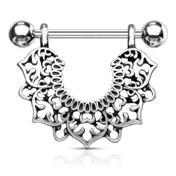 Filigree Flower Dangle Nipple Piercing With 316L Surgical Steel Barbell