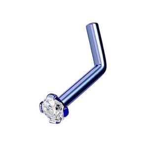 2mm CZ Top Titanium IP 316L Surgical Steel L-Bend Nose Stud / Ring – Blue