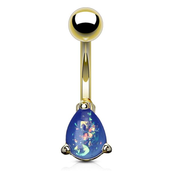 Opal Glitter Tear Drop Gold IP 316L Surgical Steel Belly Bar / Navel Ring