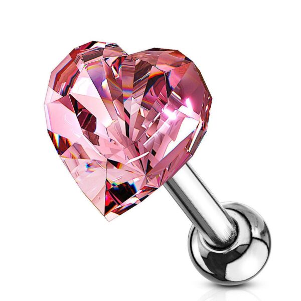 Heart Crystal Top 316L Surgical Steel Cartilage / Tragus Barbell