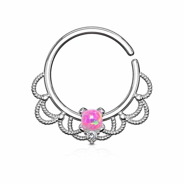 Opal Centre Filigree Bendable Hoop / Ring for Nose Septum Daith or Ear Cartilage