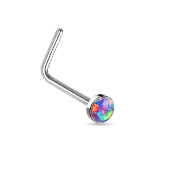 Opal Set Flat Top 316L Surgical Steel "L" Bend Nose Stud / Ring