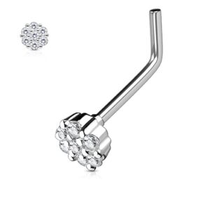CZ Paved Round Top 316L Surgical Steel “L” Bend Nose Bone / Stud / Ring