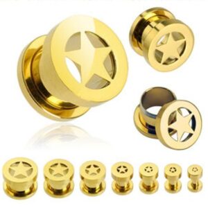 Gold Plated Over 316L Surgical Steel Screw Fit Star Tunnel / Ear Stretcher