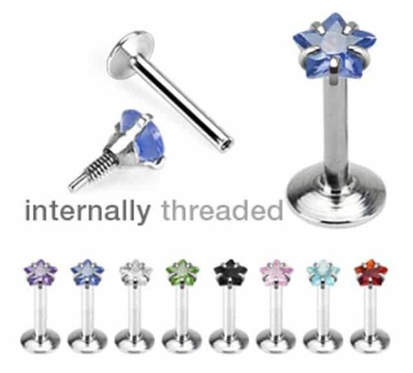 16g Internally Threaded Labret / Monroe With 3mm Prong Set Star Gem