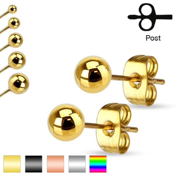 Pair Surgical Steel Hollow Ball Stud Earrings - Various Size & Colour Available